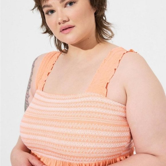 Torrid - Cotton Modal Slub Square Neck Smocked Babydoll Tank in Papaya P… - Picture 11 of 12